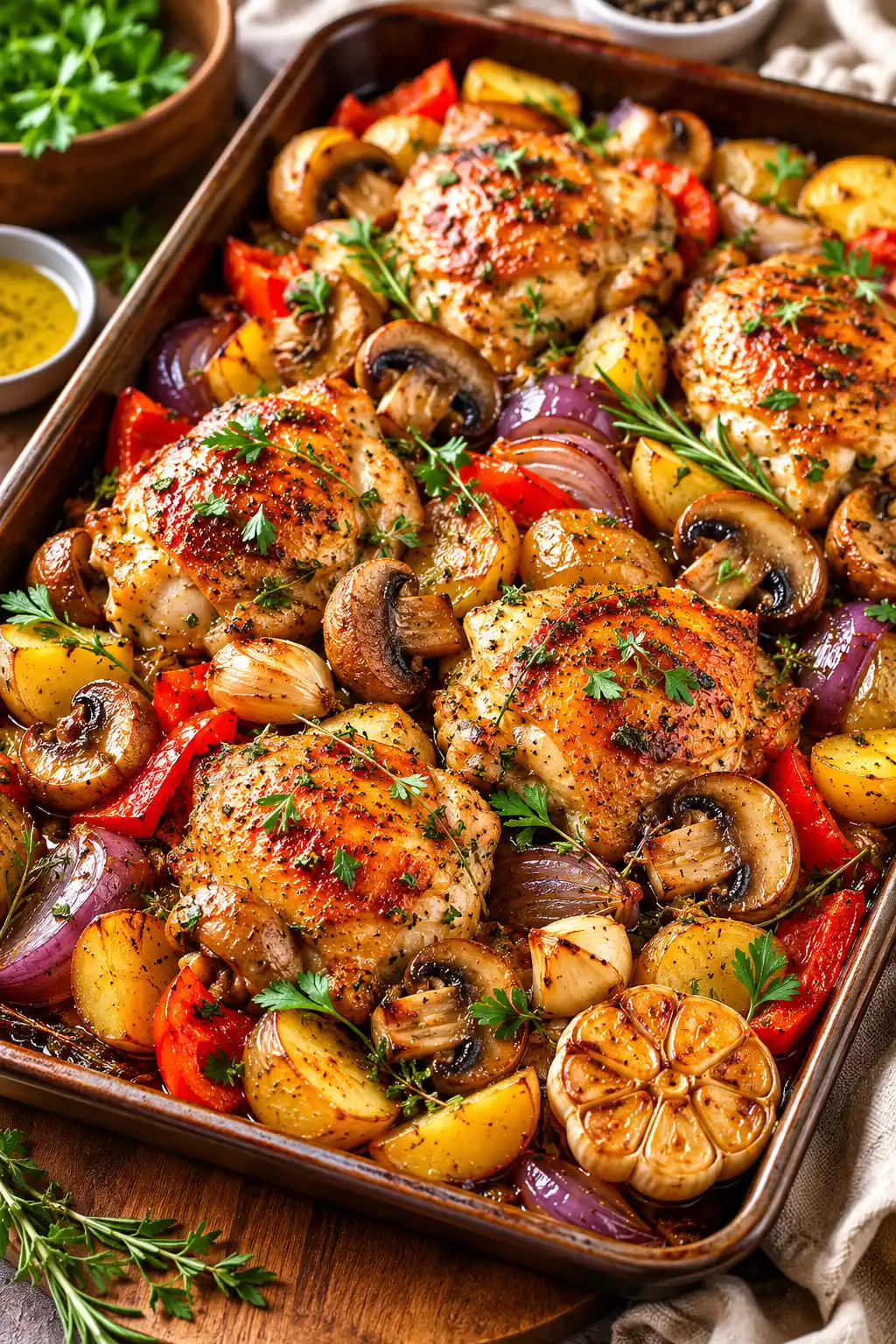 Jamie Oliver Chicken and Mushroom Tray Bake